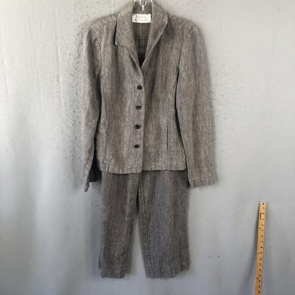 Dana Buchman Pantsuit Womens 6 Gray Linen Button Blazer Straight Leg Career - Picture 1 of 16